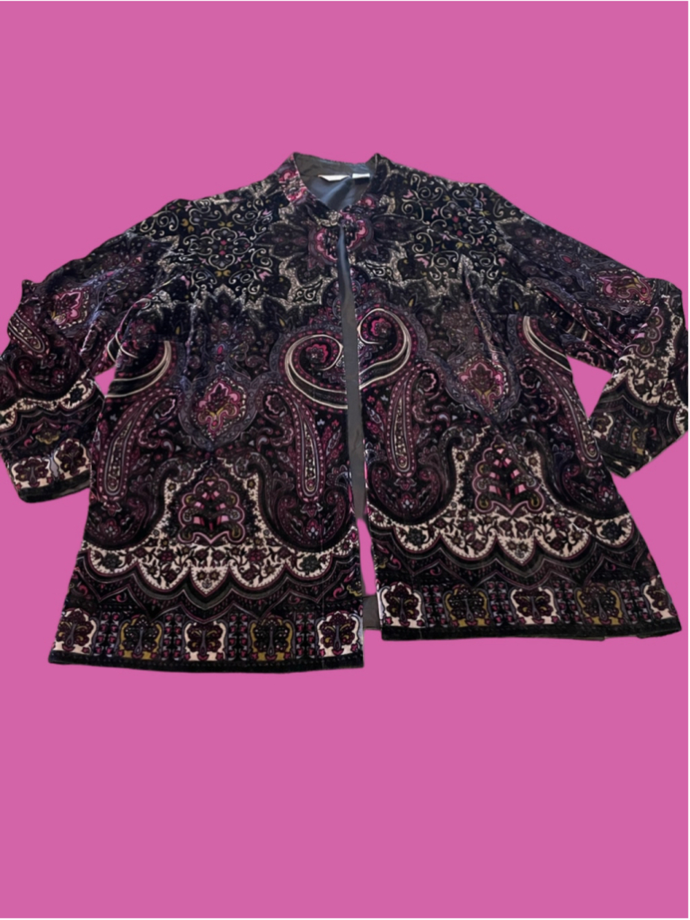 Vintage Paisley Velvet Blazer Jacket, Black and Purple whimsigoth Y2K